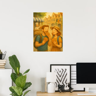 België Waffle Adventure – Cosy Travel Poster