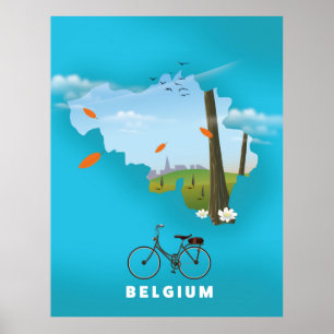 Belgique Carte carte affiche voyage.