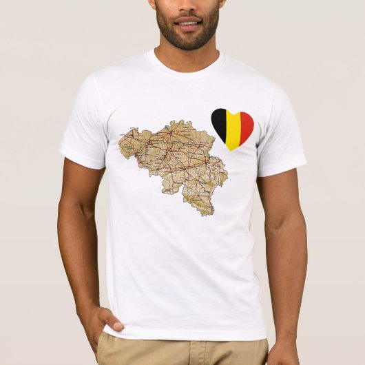 Belgique Coeur Drapeau et carte T-shirt (Devant)