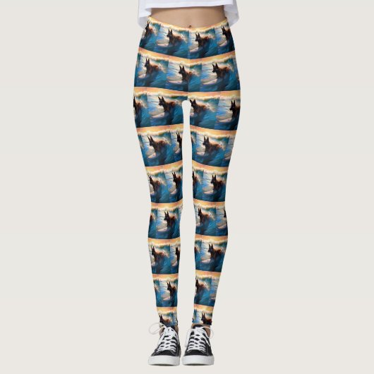 Belgisch Herder Strand Surfen Schilderij Leggings (Voorkant)