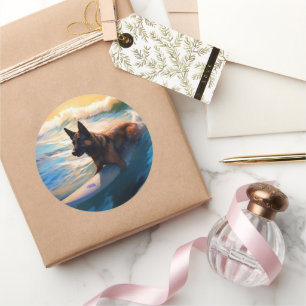 Belgisch Herder Strand Surfen Schilderij Ronde Sticker