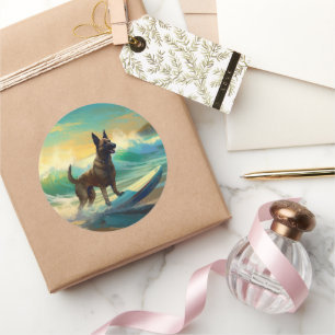 Belgisch Malinoi Strand Surfen Schilderij Ronde Sticker