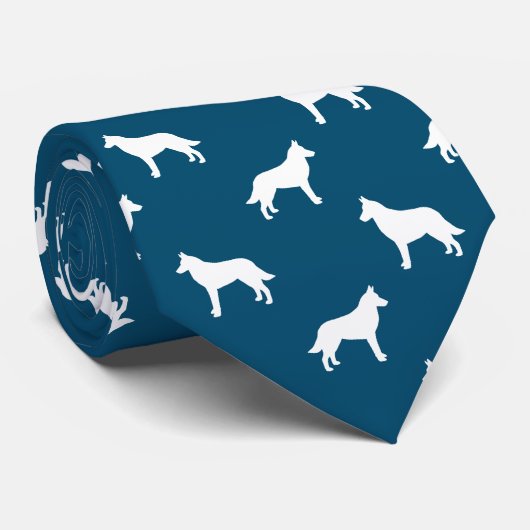 Belgisch Malinois Dog Silhouettes Pattern Blue Stropdas (Opgerold)