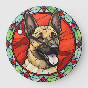 Belgisch Malinois Glas in lood Kerst Grote Klok