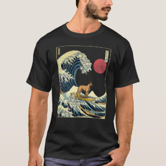 Belgisch Malinois Japans Kanagawa Wave Funny Surf T-shirt