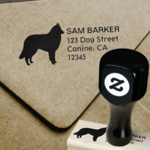 Belgisch Tervuren Dog Silhouette Return Address Rubberstempel