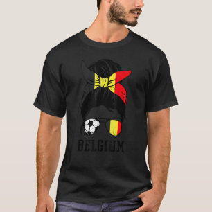 Belgisch voetbalmeisje Mam Bun België vlag Foo T-shirt
