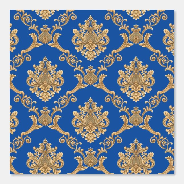 Belgische Damask Gold op Blue Designer Behang (Voorkant)