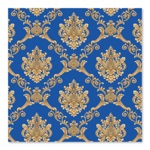 Belgische Damast Goud op Blauwe Ontwerper Behang
