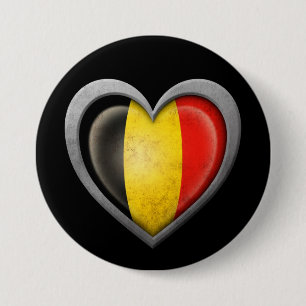 Belgische hartvlag met metaaleffect ronde button 7,6 cm