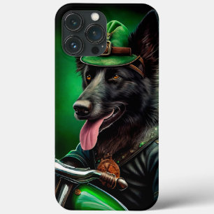Belgische herder die fiets rijdt St. Patrick's Day iPhone 13 Pro Max Hoesje