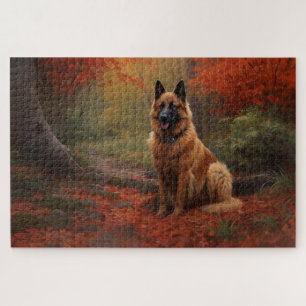 Belgische Herder in Herfstbladeren Val Inspireert Legpuzzel
