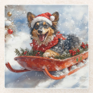 Belgische herder in slee laat het sneeuwen Kerstmi Glazen Onderzetter