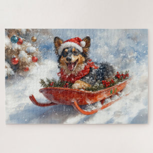 Belgische herder in slee laat het sneeuwen Kerstmi Legpuzzel