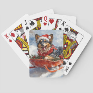 Belgische herder in slee Laat het sneeuwen Kerstmi Pokerkaarten
