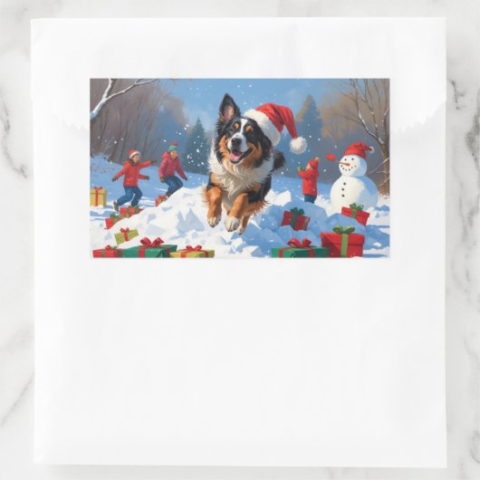 Belgische Herder Kerstfeest Sneeuwscène Rechthoekige Sticker (Tas)