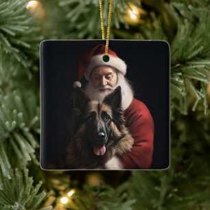 Belgische Herder Kerstman Feestelijke Kerstmis Keramisch Ornament