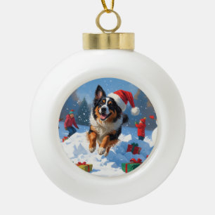 Belgische herder Kerstmis Sneeuwlandschap Keramische Bal Ornament