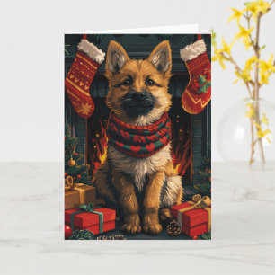 Belgische Herder met Kerstcadeaus Haardvuur Kaart