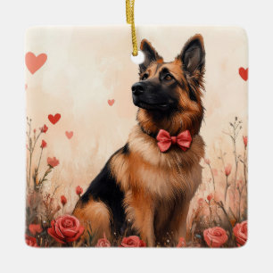 Belgische Herder met Rozen - Valentijnsdag Keramisch Ornament