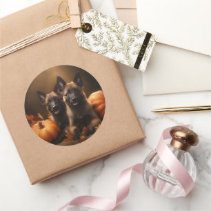 Belgische Herder Puppy Herfst Delight Pompoen Ronde Sticker