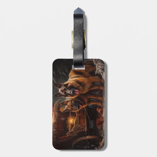 Belgische Herder Sneeuwslee Kerstdecoratie Bagagelabel (Achterkant verticaal)