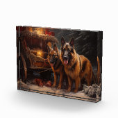 Belgische Herder Sneeuwslee Kerstdecoratie Fotoblokken (Rechts)