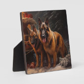 Belgische Herder Sneeuwslee Kerstdecoratie Fotoplaat (Voorkant)