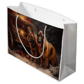 Belgische Herder Sneeuwslee Kerstdecoratie Groot Cadeauzakje (Achterkant Gekanteld)