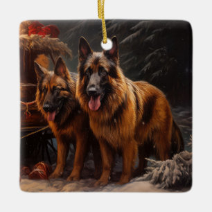 Belgische Herder Sneeuwslee Kerstdecoratie Keramisch Ornament