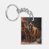 Belgische Herder Sneeuwslee Kerstdecoratie Sleutelhanger (Voorkant Links)