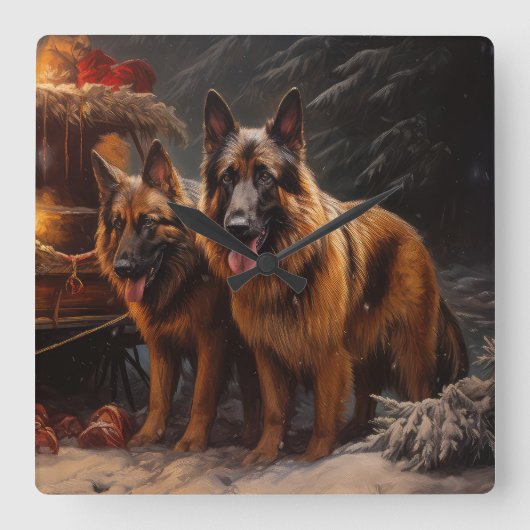 Belgische Herder Sneeuwslee Kerstdecoratie Vierkante Klok (Voorkant)