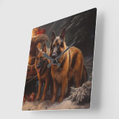 Belgische Herder Sneeuwslee Kerstdecoratie Vierkante Klok (Hoek)