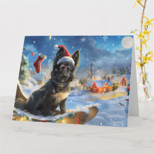 Belgische herdershond in slee Sneeuw Kerstmis Kaart