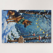 Belgische Herdershond Kerst Betoverd Bos Legpuzzel (Horizontaal)