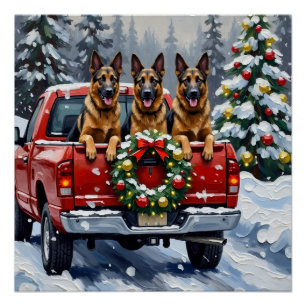 Belgische Herdershond Kerst Rode Truck Vakantie Perfect Poster