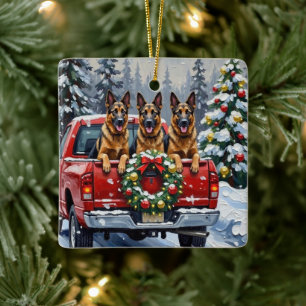 Belgische Herdershond Kerstmis Rode Truck Vakantie Keramisch Ornament