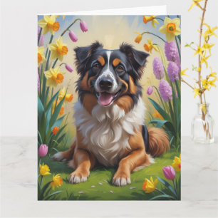 Belgische Herdershond Lente Bloemen Schilderij Kaart