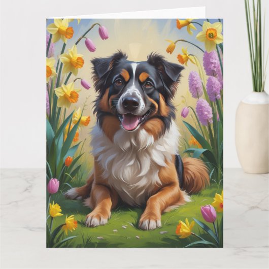 Belgische Herdershond Lente Bloemen Schilderij Kaart (Voorkant)
