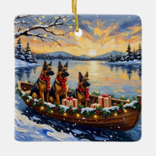 Belgische Herdershond Tervuren Kerstboot Vakantie Keramisch Ornament