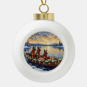 Belgische Herdershond Tervuren Kerstboot Vakantie Keramische Bal Ornament