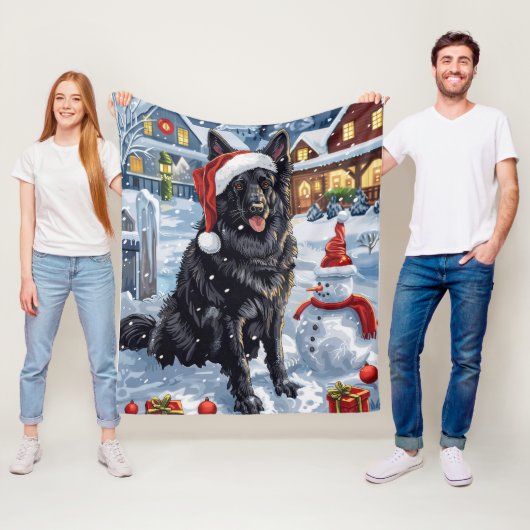 Belgische Herdershond Winter Wonderland Kerstmis Fleece Deken (In situ)