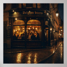 Belgische hoekbierhuisposter bij nacht
