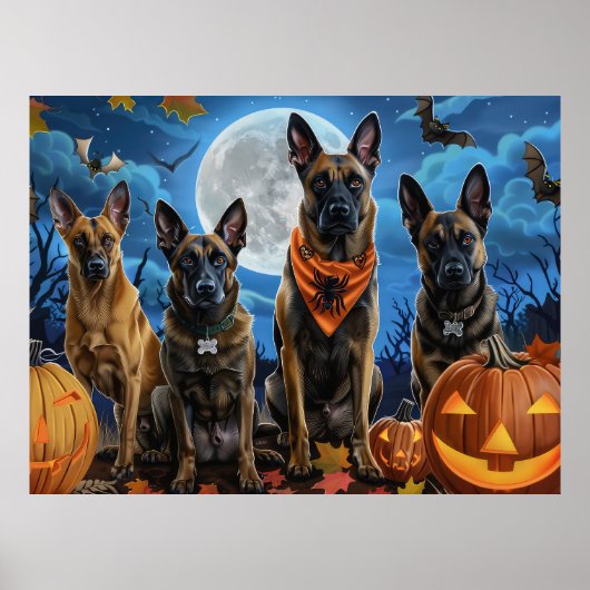 Belgische Malinoi Halloween Spooky Poster (Voorkant)