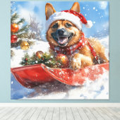 Belgische Malinoi in Sledge Laat het Sneeuw Kerstm Canvas Afdruk (Insitu (Houten vloer))