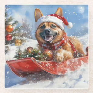 Belgische Malinoi in Sledge Laat het Sneeuw Kerstm Glazen Onderzetter