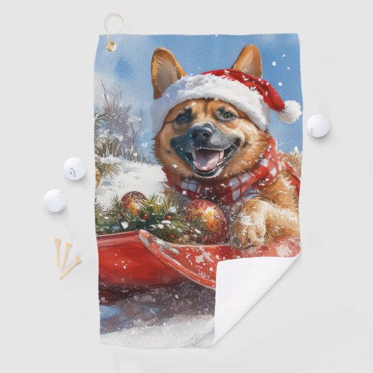 Belgische Malinoi in Sledge Laat het Sneeuw Kerstm Golfhanddoek (Insitu)