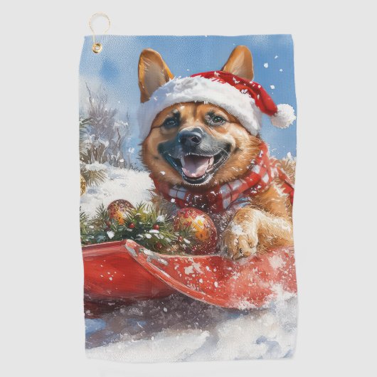 Belgische Malinoi in Sledge Laat het Sneeuw Kerstm Golfhanddoek (Voorkant)