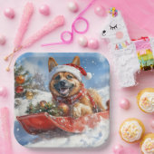 Belgische Malinoi in Sledge Laat het Sneeuw Kerstm Papieren Bordje (Feest)