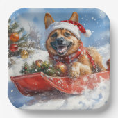 Belgische Malinoi in Sledge Laat het Sneeuw Kerstm Papieren Bordje (Voorkant)